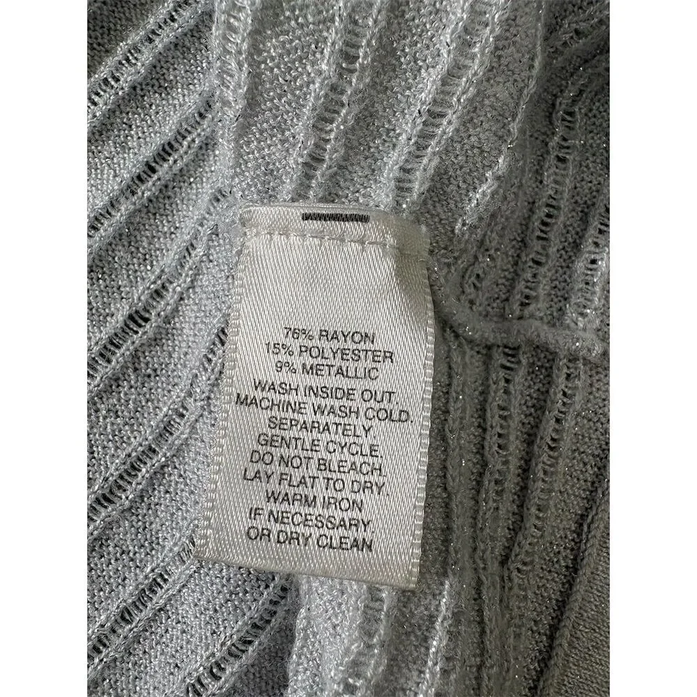 White House Black Market Women's Silver Short Sleeve Cardigan Sweater S - Picture 9 of 10